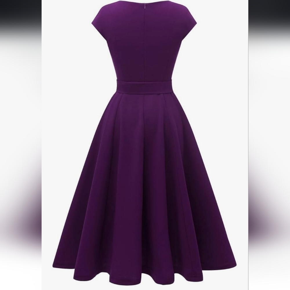 Elegant Purple Cap Sleeve Dress NWOT - Picture 5 of 16